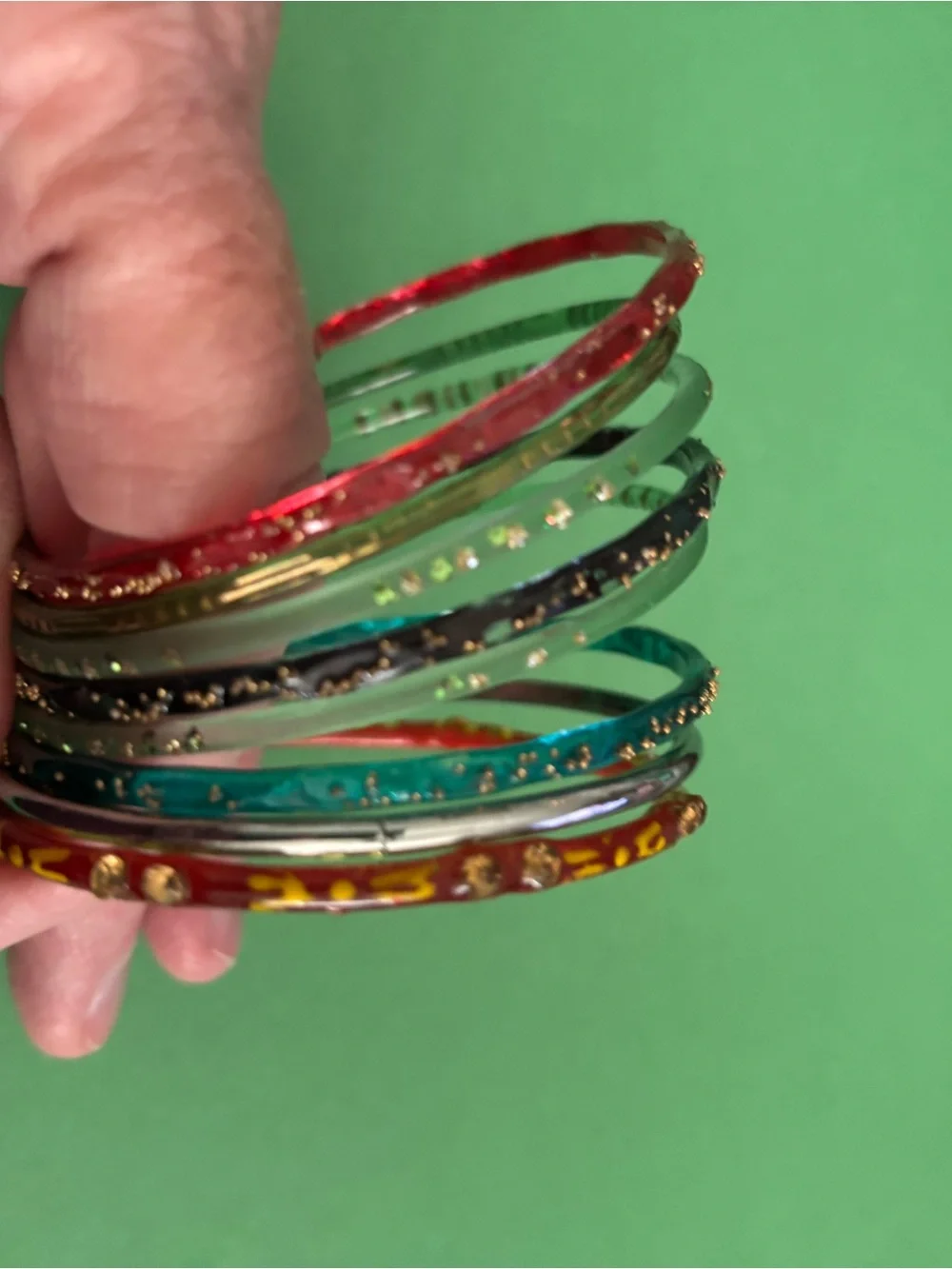 Source Unknown Shiny Green Stackable Bangle Bracelet Set